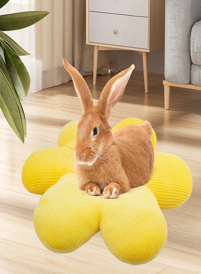 OOXYG Rabbit Flower Bed Pillow, 14.9"X14.9" Cozy and Soft Yellow Flower Shaped Bunny Plush Bed, Washable Daisy Cuddle Cushion Mat Double-Sided Plush Small Animal Mat for Rabbit - Image 2